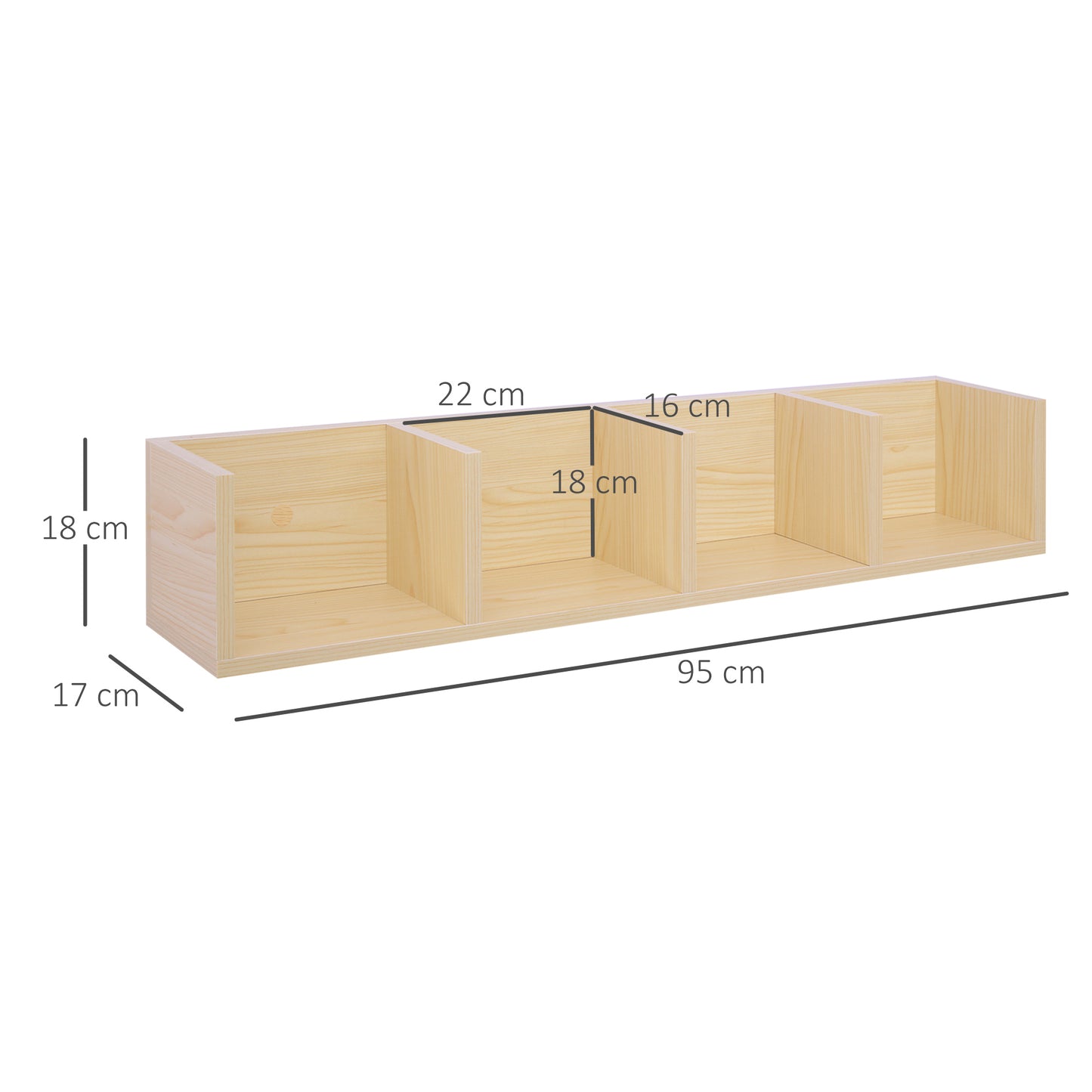 Homcom 95cm Four-Compartment Wall Shelf - Brown