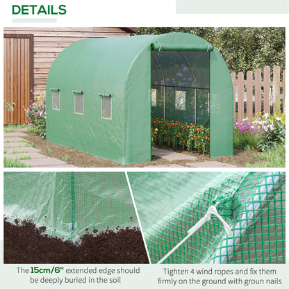 Outsunny 3.5 X 2M Walk-In Polytunnel Greenhouse With Steel Frame Pe Cover Roll-Up Door And 6 Windows Green