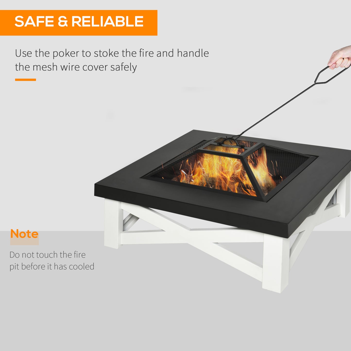 Outsunny Metal Large Firepit Outdoor 3 in 1 Square Fire Pit Brazier w/ BBQ Grill