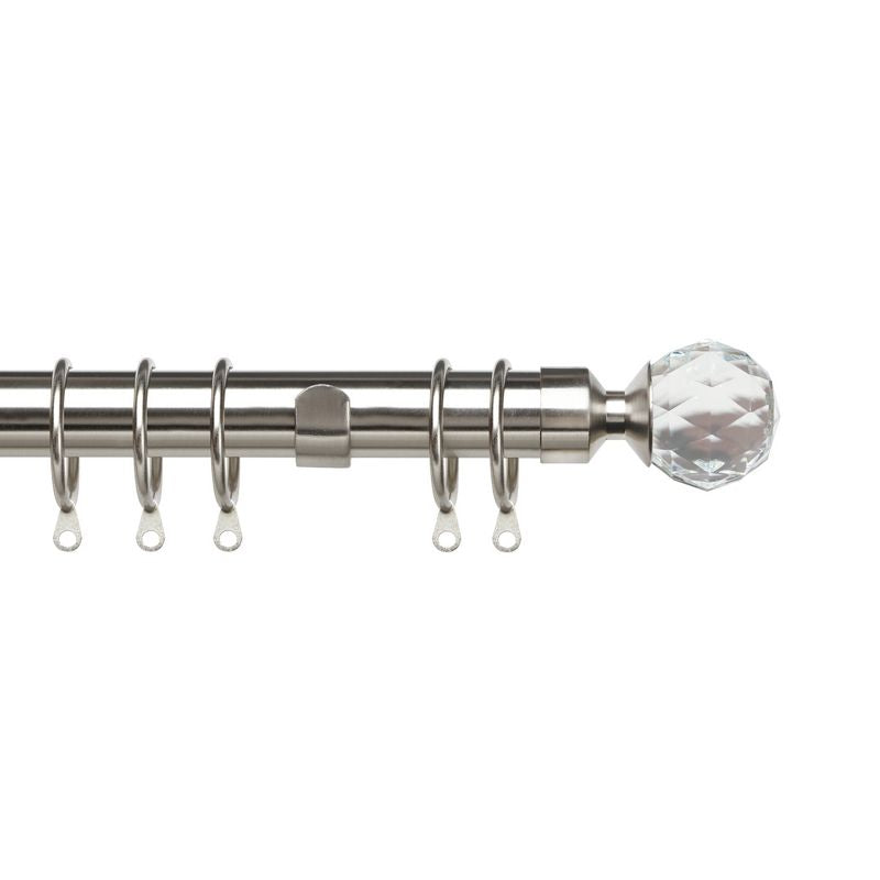 Pristine 120-210cm Extendable Curtain Pole Set Crystal Finial Satin Silver - 25-28mm