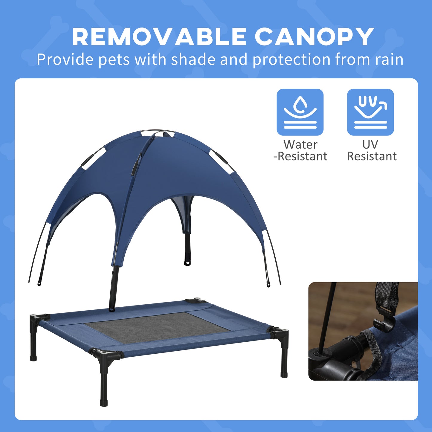 PawHut Raised Dog Bed Waterproof Elevated Pet Cot with Breathable Mesh UV Protection Canopy Blue