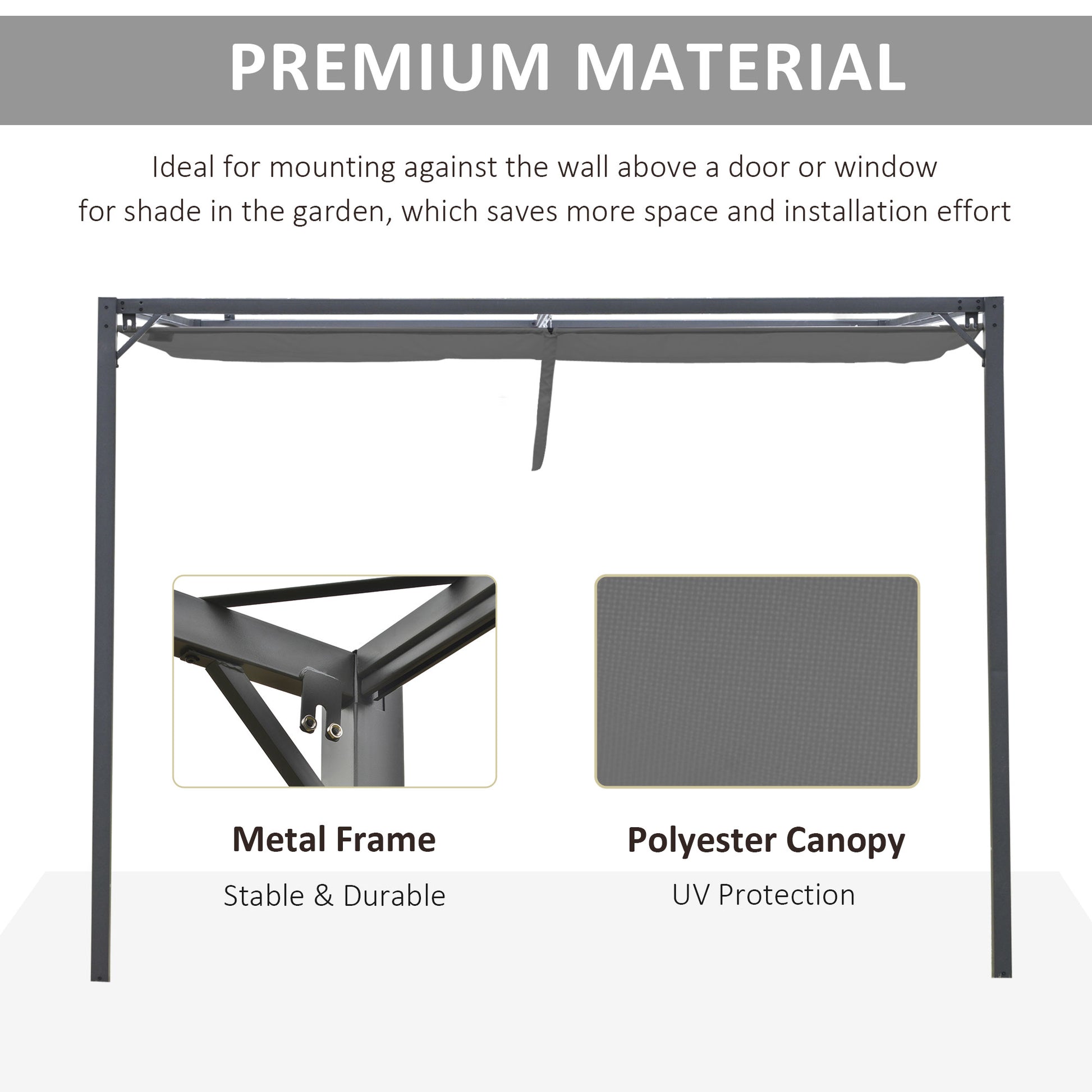 Outsunny 3(m) Outdoor Pergola Retractable Canopy Wall Mounted Gazebo Patio Shelter Sun Shade