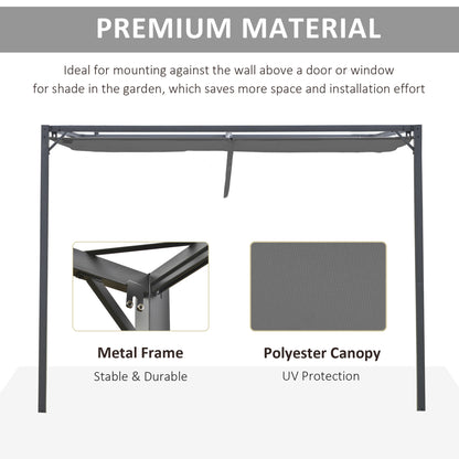 Outsunny 3(m) Outdoor Pergola Retractable Canopy Wall Mounted Gazebo Patio Shelter Sun Shade