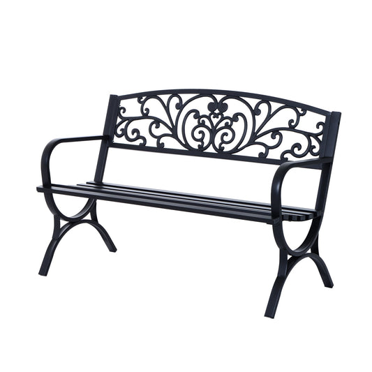 2 Seater Metal Garden Bench Garden Park Porch Chair Outdoor Patio Loveseat Seat Black-0