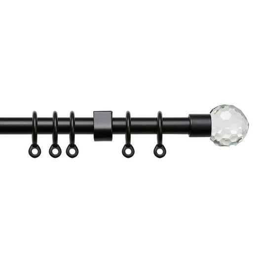 Simply 120-210cm Extendable Curtain Pole Set Ball Finial Black - 13-16mm