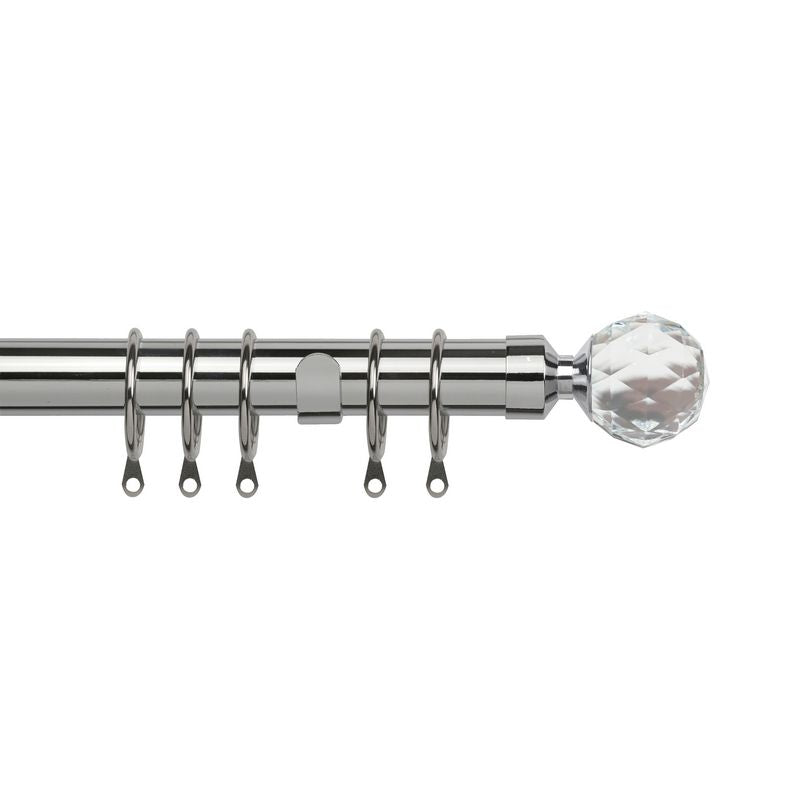 Pristine 120-210cm Extendable Curtain Pole Set Crystal Finial Antique Chrome - 25-28mm