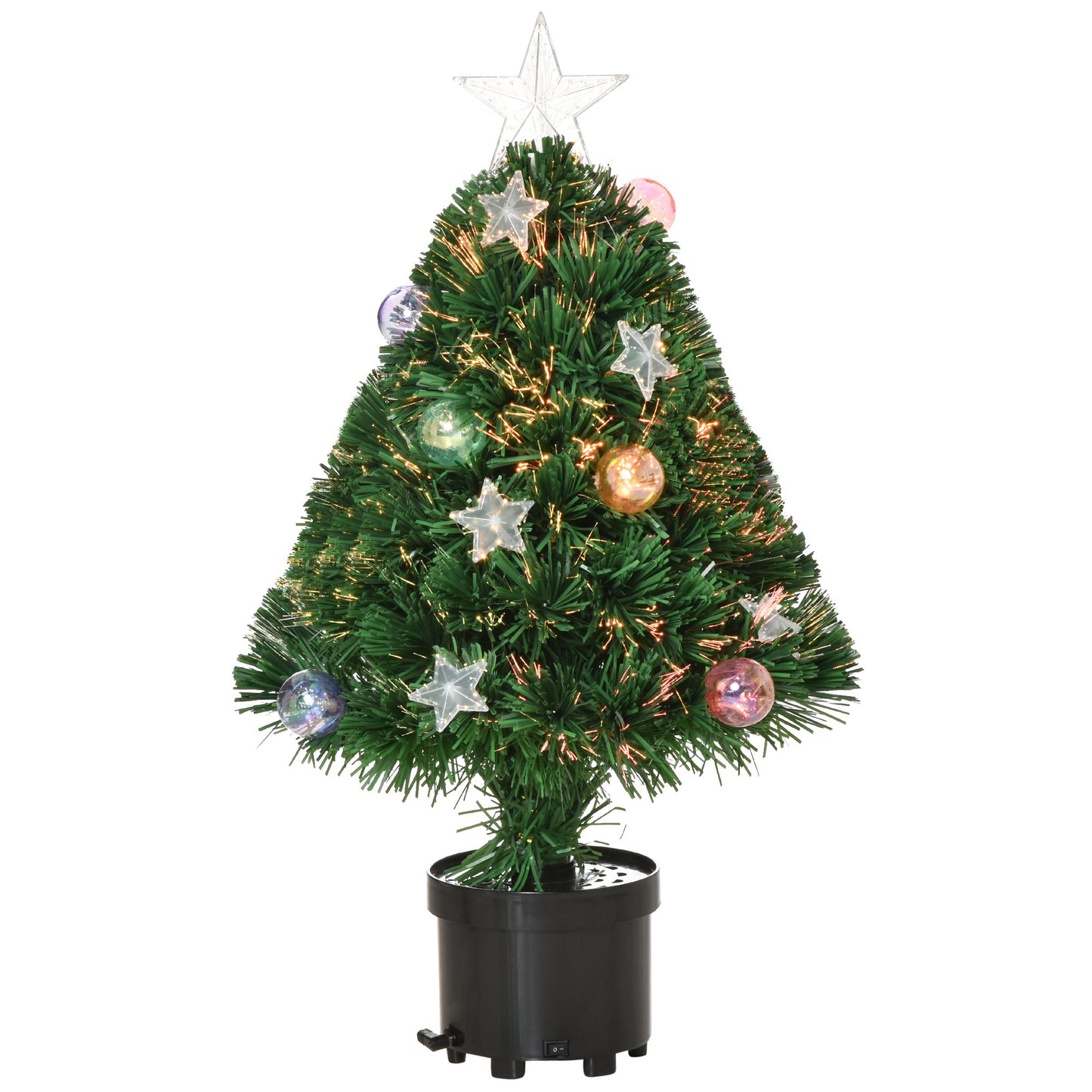 Homcom 2FT Pre-Lit Artificial Christmas Tree Tabletop Multicoloured Fibre Optic Xmas Decoration with LED Lights Green