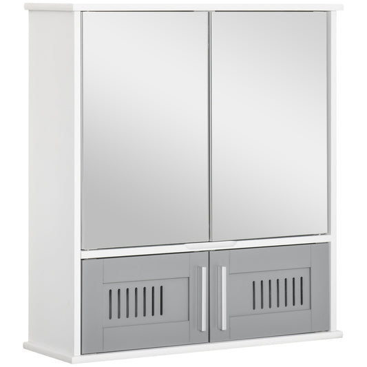 Bathroom Mirror Cabinet, Wall Mounted Storage Cupboard with Double Doors and Adjustable Shelf, Bathroom Organizer, Grey-0