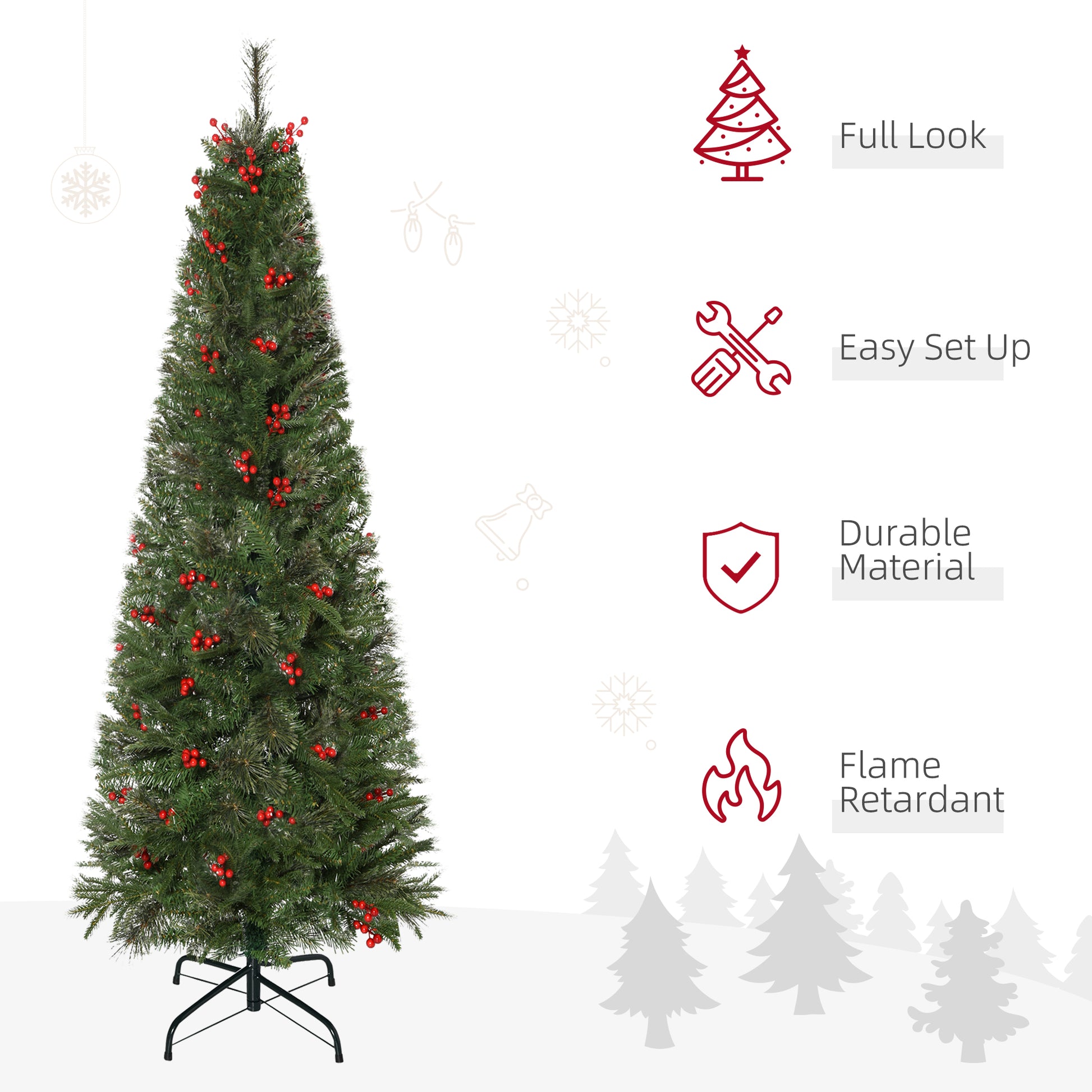 Homcom 7ft Pencil Artificial Christmas Tree with Realistic Branches