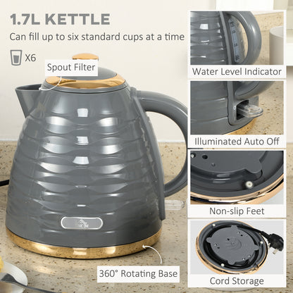 Kettle & Four Slice Toaster Set Grey by Homcom