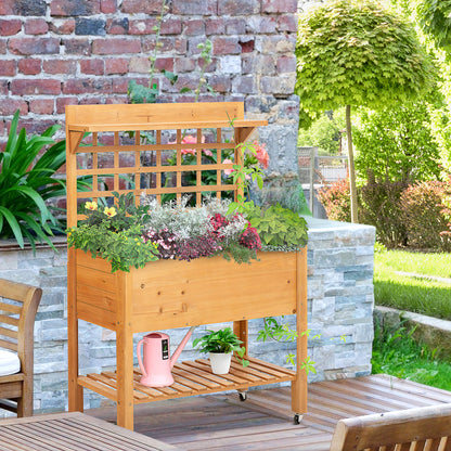 Outsunny Wooden Planter Raised Elevated Garden Bed with 2 Shelves for Vegetables Flowers