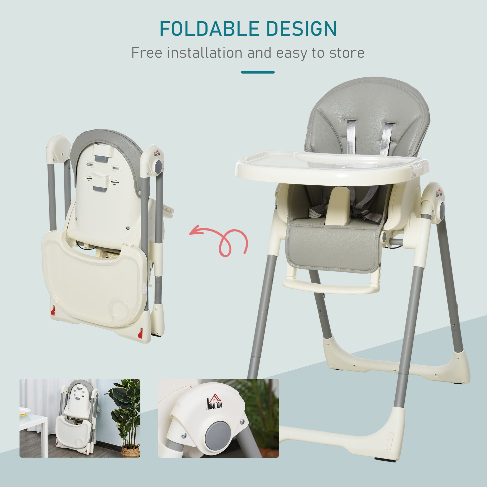 Homcom Babies Foldable PU Highchair Grey