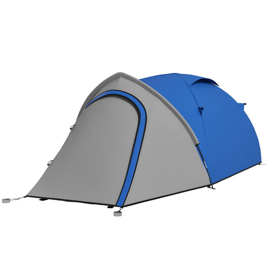 Dome Tent for 2 Person Camping Tent with Large Windows, Waterproof Blue and Grey-0