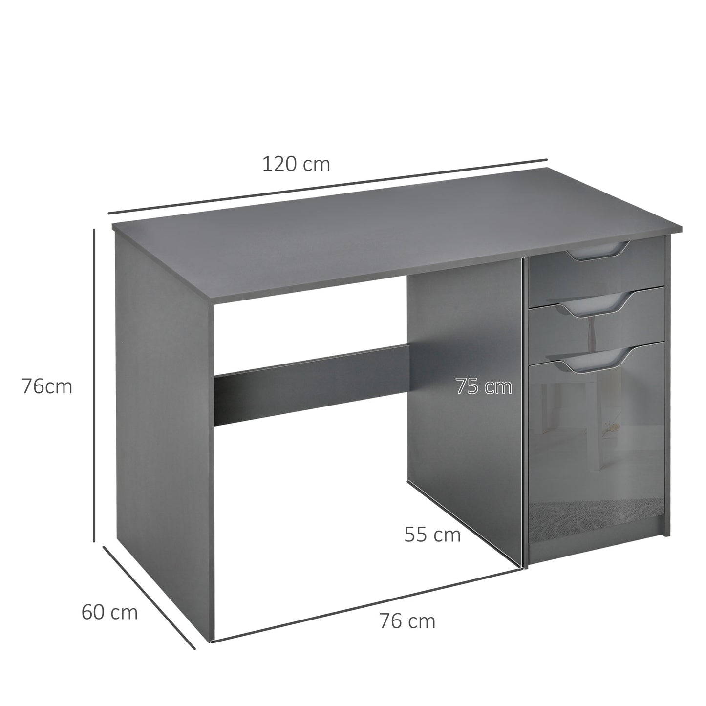 Homcom High Gloss Computer Desk with Drawers