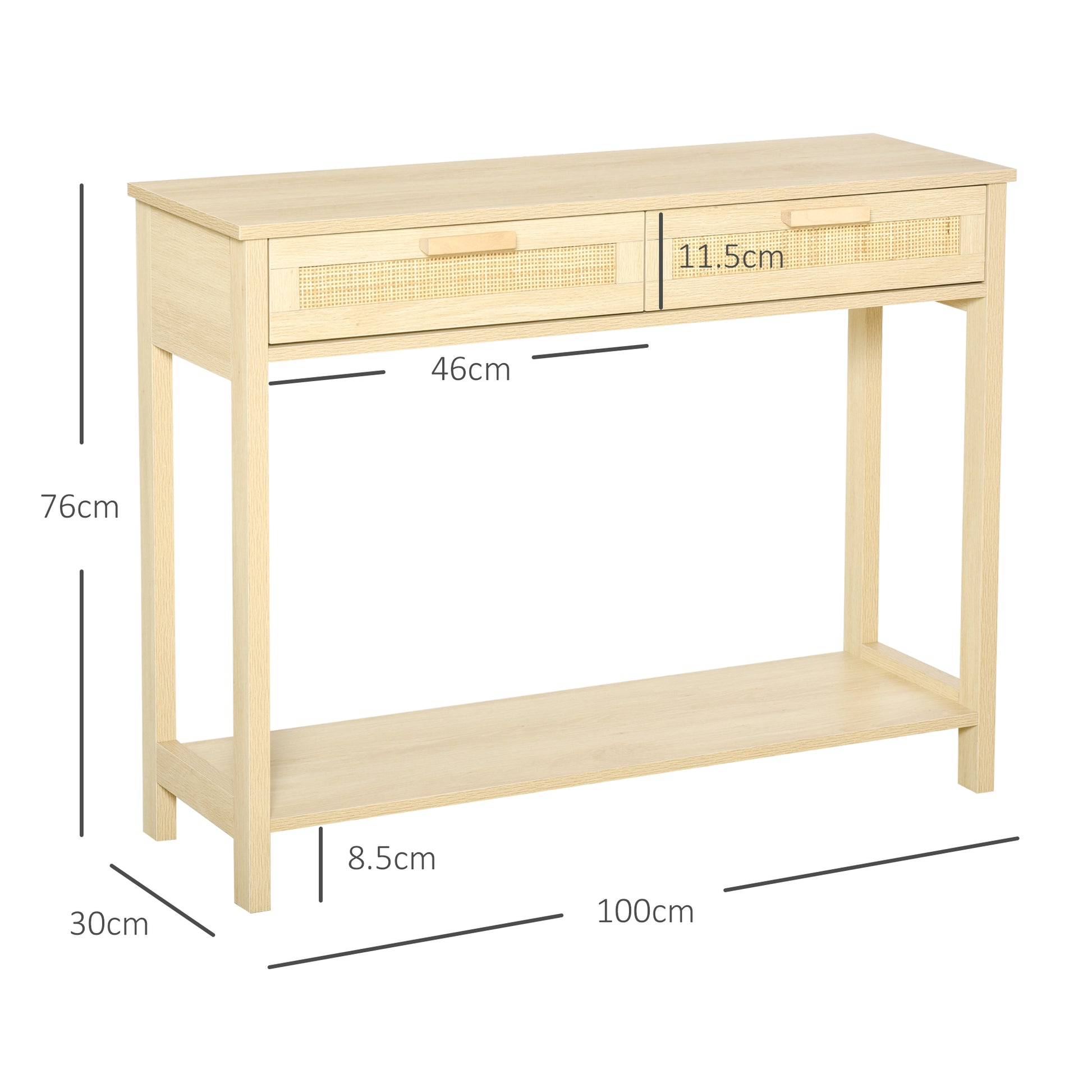 Homcom Console Sofa Table Hallway Side Desk with Storage Shelf Drawer for Entryway Living Room Bedroom Natural