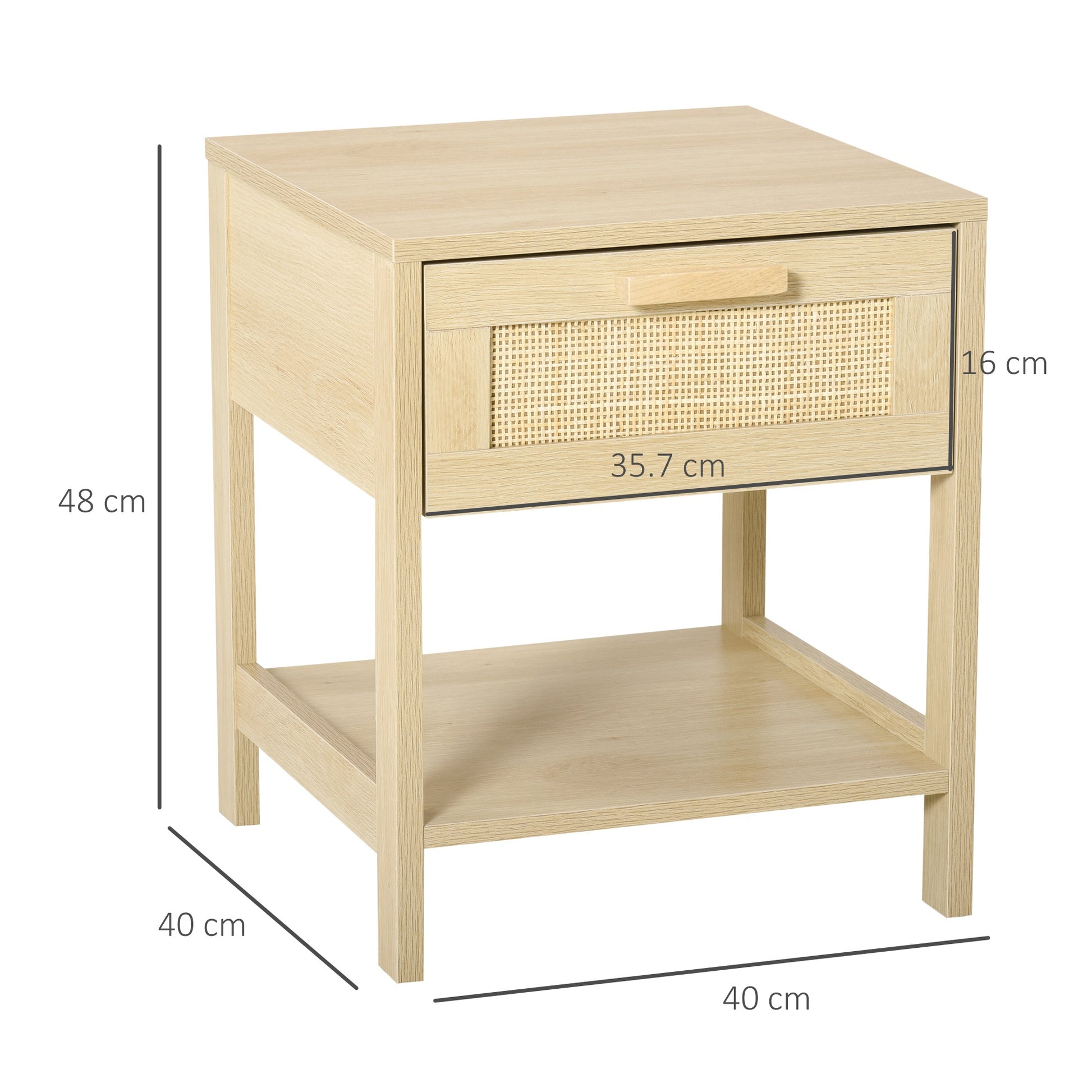 Homcom Nightstand with Rattan Drawer and Storage Shelf