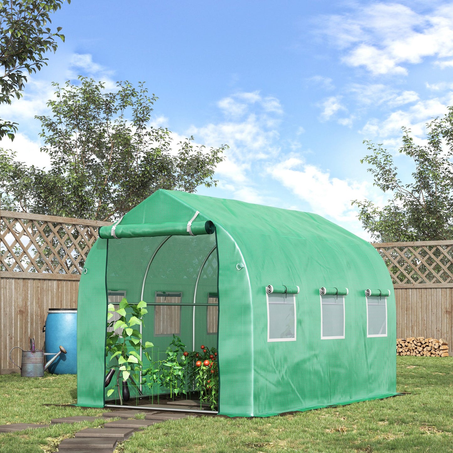 Outsunny 3x2 m Polytunnel Walk-in Greenhouse-Green