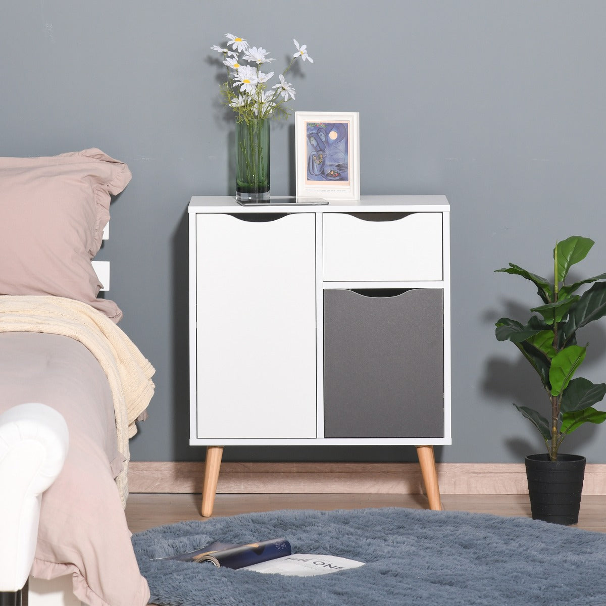 Homcom Sideboard Floor Cabinet Storage Cupboard with Drawer for Bedroom