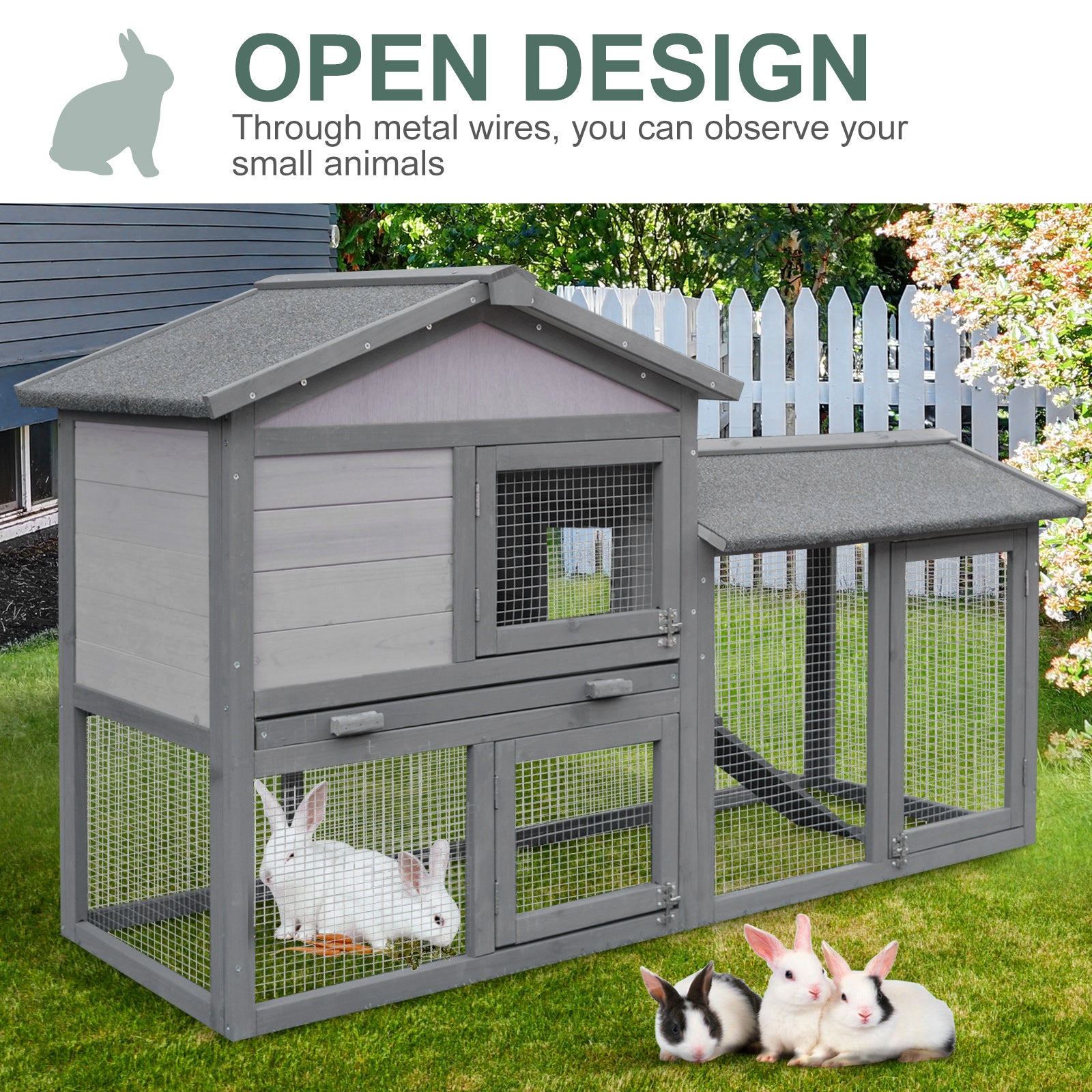 PawHut Wooden Rabbit Hutch Outdoor