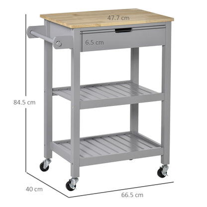 Homcom Kitchen Trolley Utility Cart on Wheels with Rubberwood Worktop