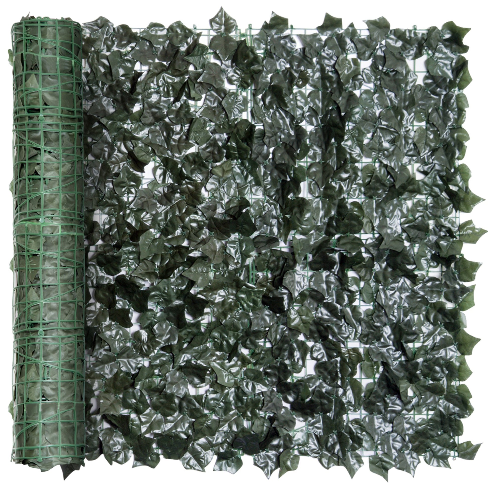 Outsunny Artificial Leaf Hedge Screen Privacy Fence Panel for Garden Outdoor Indoor Decor 2.4M x 1M Dark Green