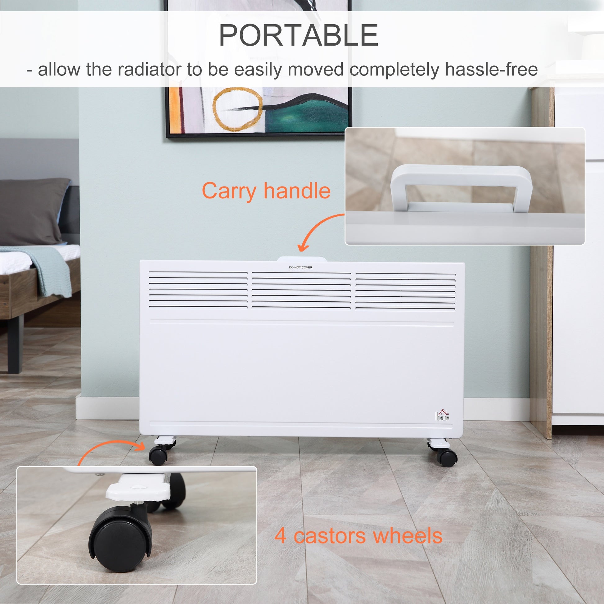 Homcom Convector Radiator Heater Freestanding or Wall-mounted Portable Electric Heating with 2 Heat Settings