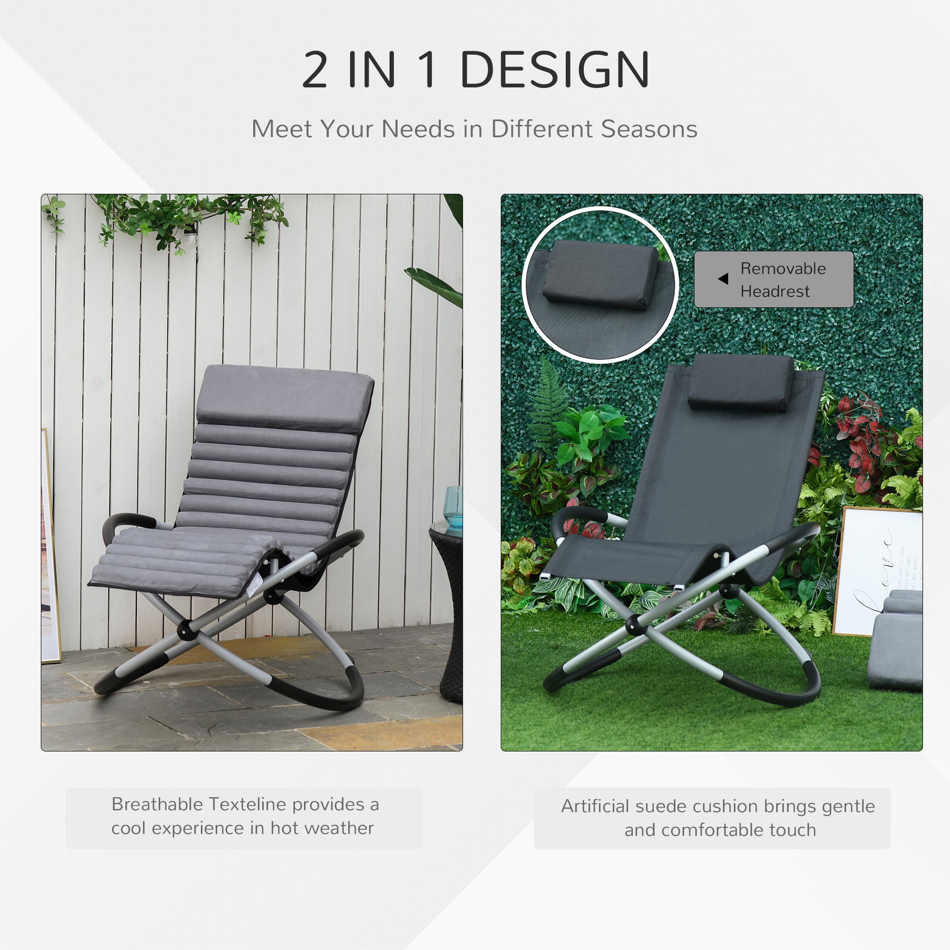 Outsunny Zero Gravity Chair Orbital Rocking Chair with Design Anti-drop for Indoor & Outdoor 145x74x86cm