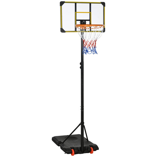 Height Adjustable Basketball Hoop and Stand with Firm Backboard and Weighted Base, Portable on Wheels, Yellow-0