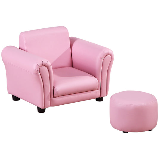 Toddler Chair Single Seater Kids Sofa Set Children Couch Seating Game Chair Seat Armchair w/ Free Footstool (Pink)-0