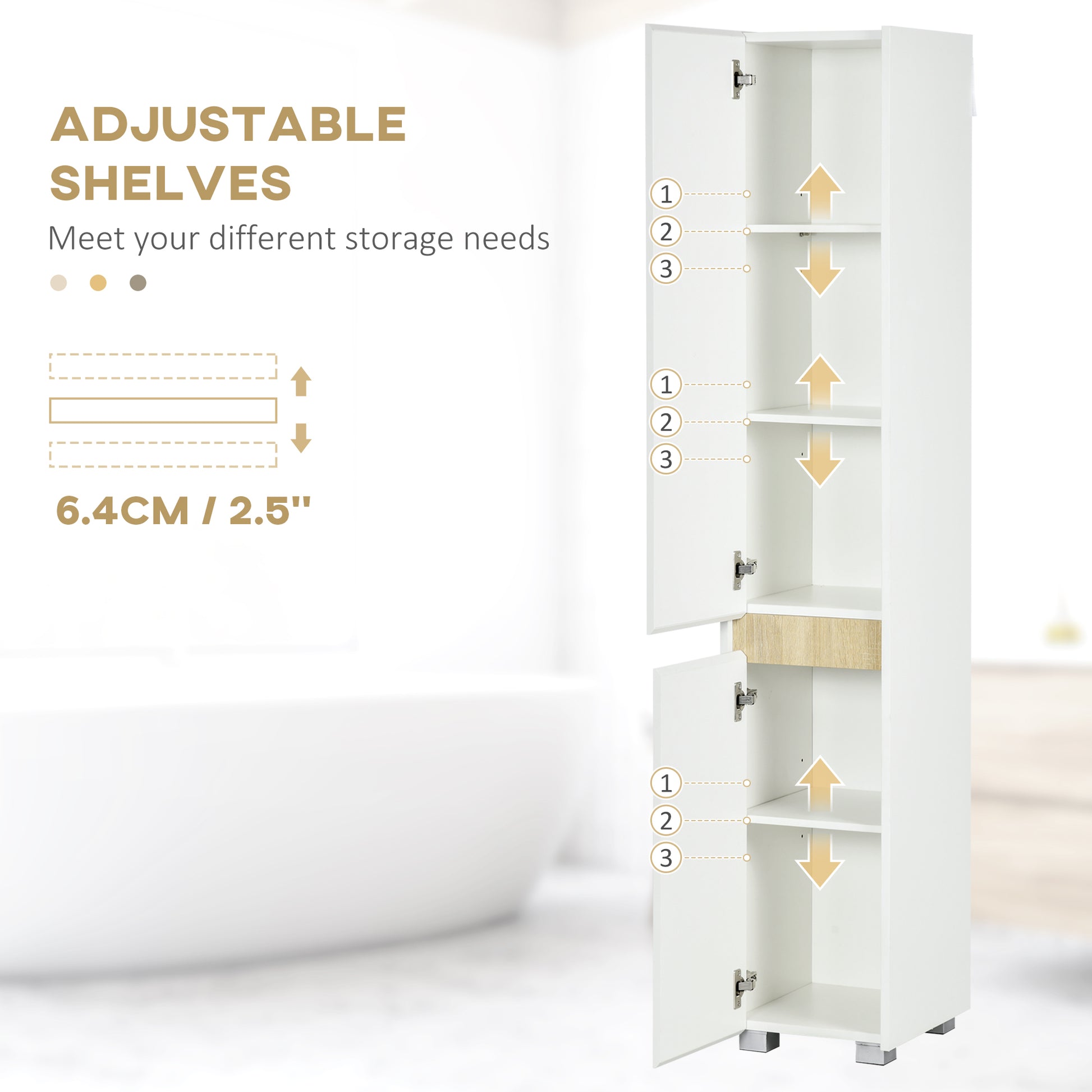 kleankin Tall Bathroom Cabinet with Adjustable Shelves