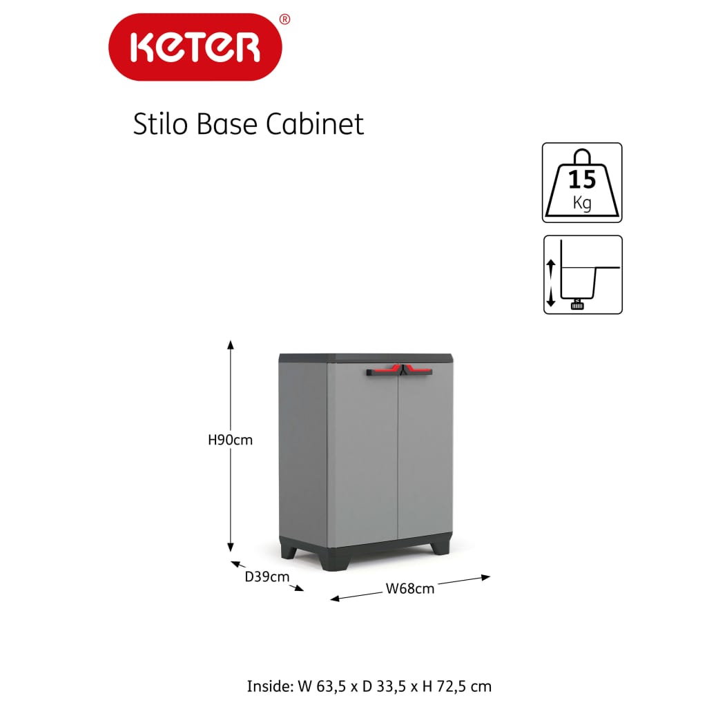 Keter Low Storage Cabinet Stilo Grey and Black 90 cm