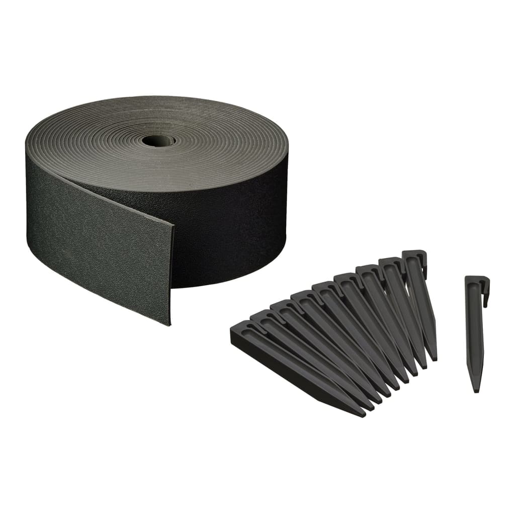 Nature Garden Border Edging Set H7.5 cm x 10 m with Spike Black