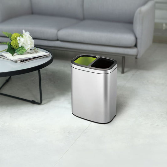 EKO Open Top Waste Bin OLI-Cube 2x10 L Matte Silver