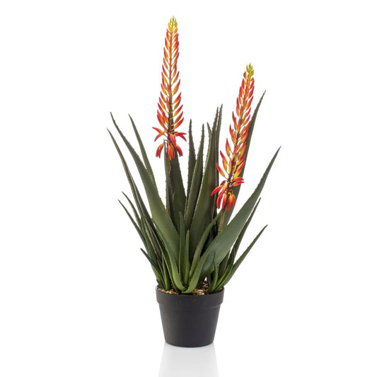 Emerald Artificial Aloe with 2 Flowers 80 cm in Pot