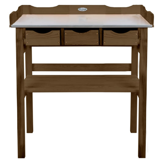 Esschert Design Potting Table with Drawers Brown