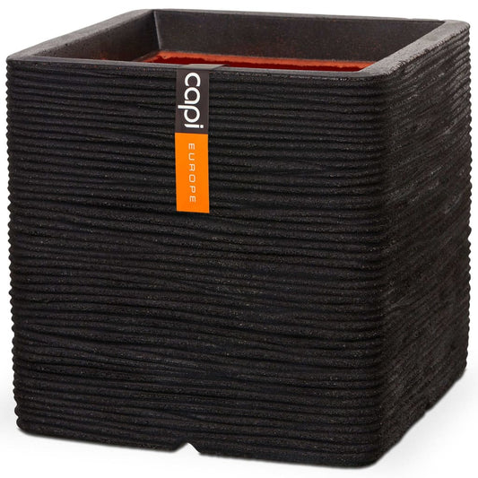 Capi Planter Nature Rib Square 30x30 cm Black KBLR902