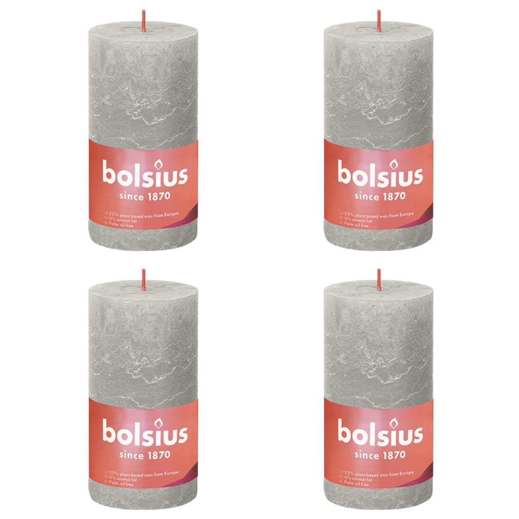 Bolsius Rustic Pillar Candles Shine 4 pcs 130x68 mm Sandy Grey