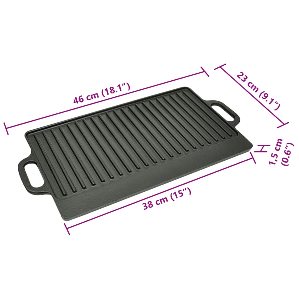 Grill Platter 2 pcs Cast Iron Reversible 38x23 cm