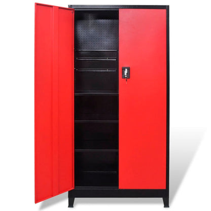 Tool Cabinet with 2 Doors Steel 90x40x180 cm Black and Red