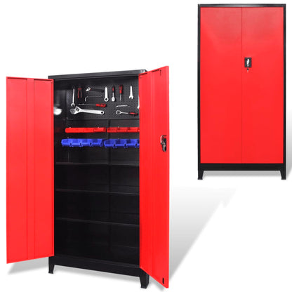 Tool Cabinet with 2 Doors Steel 90x40x180 cm Black and Red