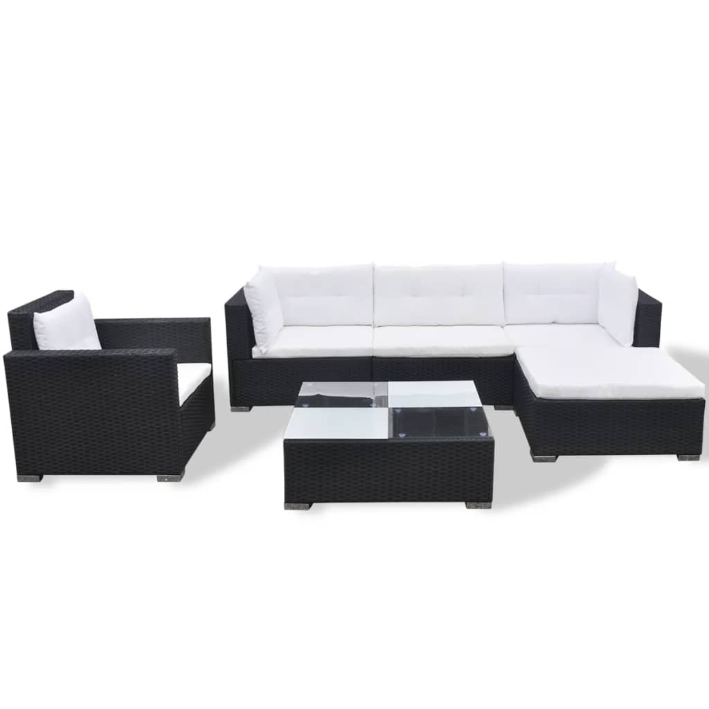 6 Piece Garden Lounge Set with Cushions Poly Rattan Black