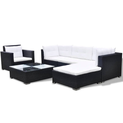 6 Piece Garden Lounge Set with Cushions Poly Rattan Black