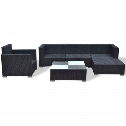 6 Piece Garden Lounge Set with Cushions Poly Rattan Black