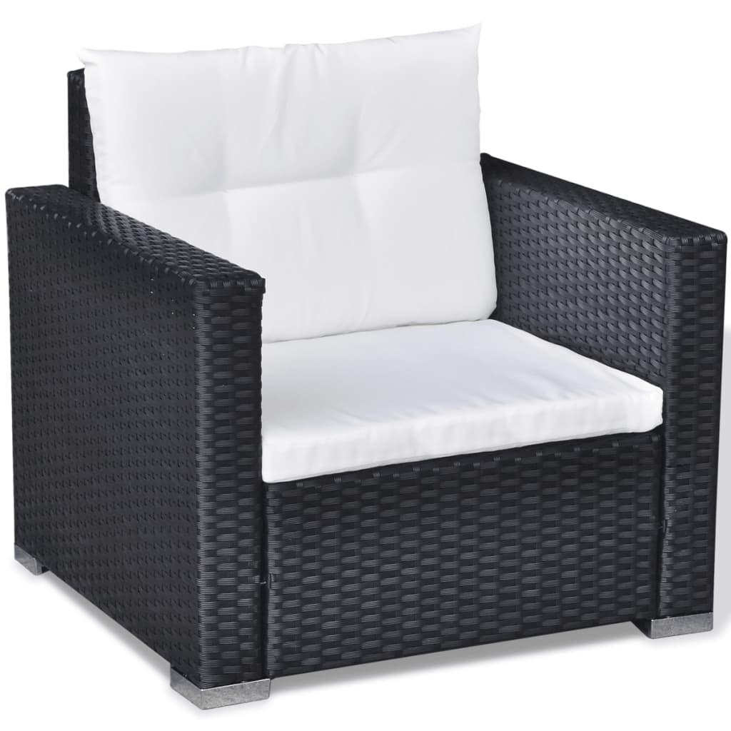 6 Piece Garden Lounge Set with Cushions Poly Rattan Black