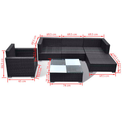 6 Piece Garden Lounge Set with Cushions Poly Rattan Black