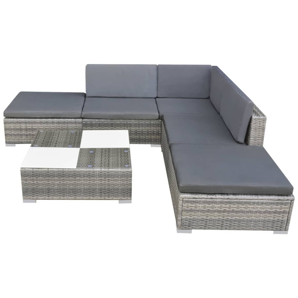 6 Piece Garden Lounge Set with Cushions Poly Rattan Grey