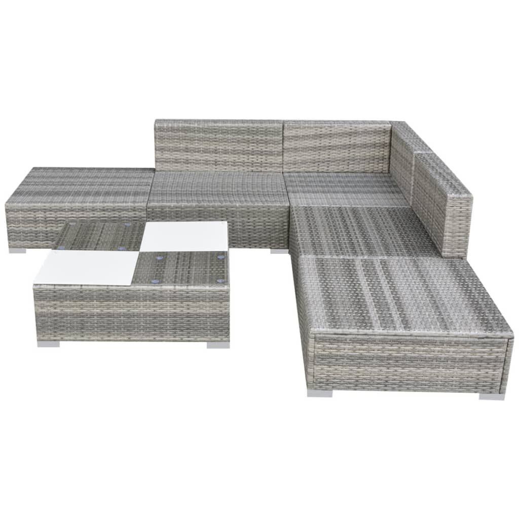 6 Piece Garden Lounge Set with Cushions Poly Rattan Grey