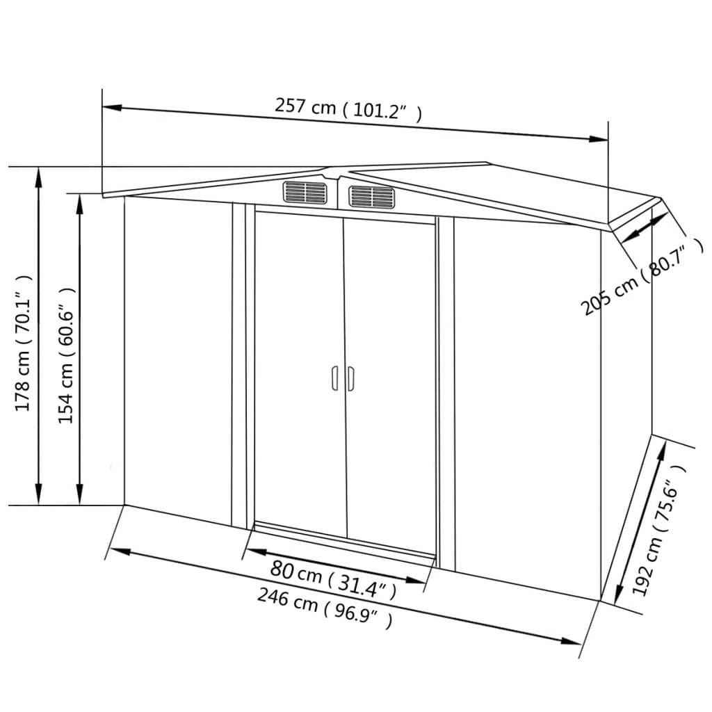 Garden Storage Shed Grey Metal 257x205x178 cm