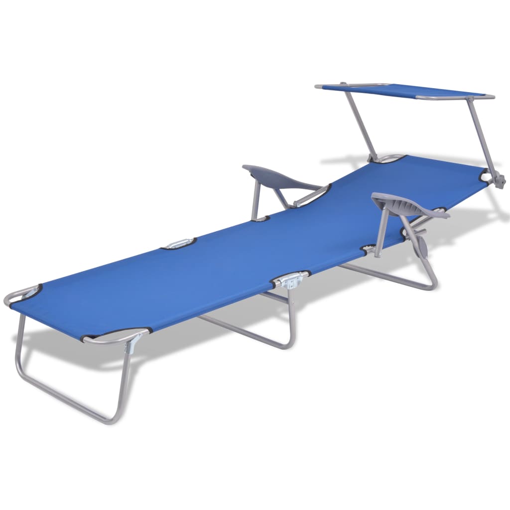 Sun Lounger with Canopy Steel Blue