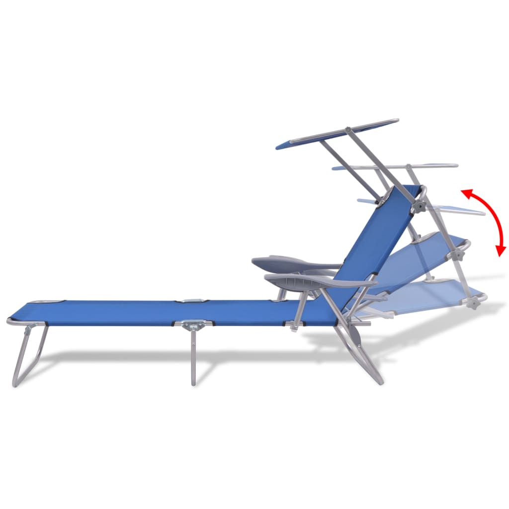 Sun Lounger with Canopy Steel Blue